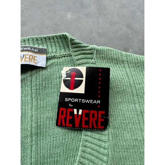 New Deadstock Vintage 80s Sweater Pullover Men Large V-Neck Golf Prep Sage Green - Picture 3 of 6
